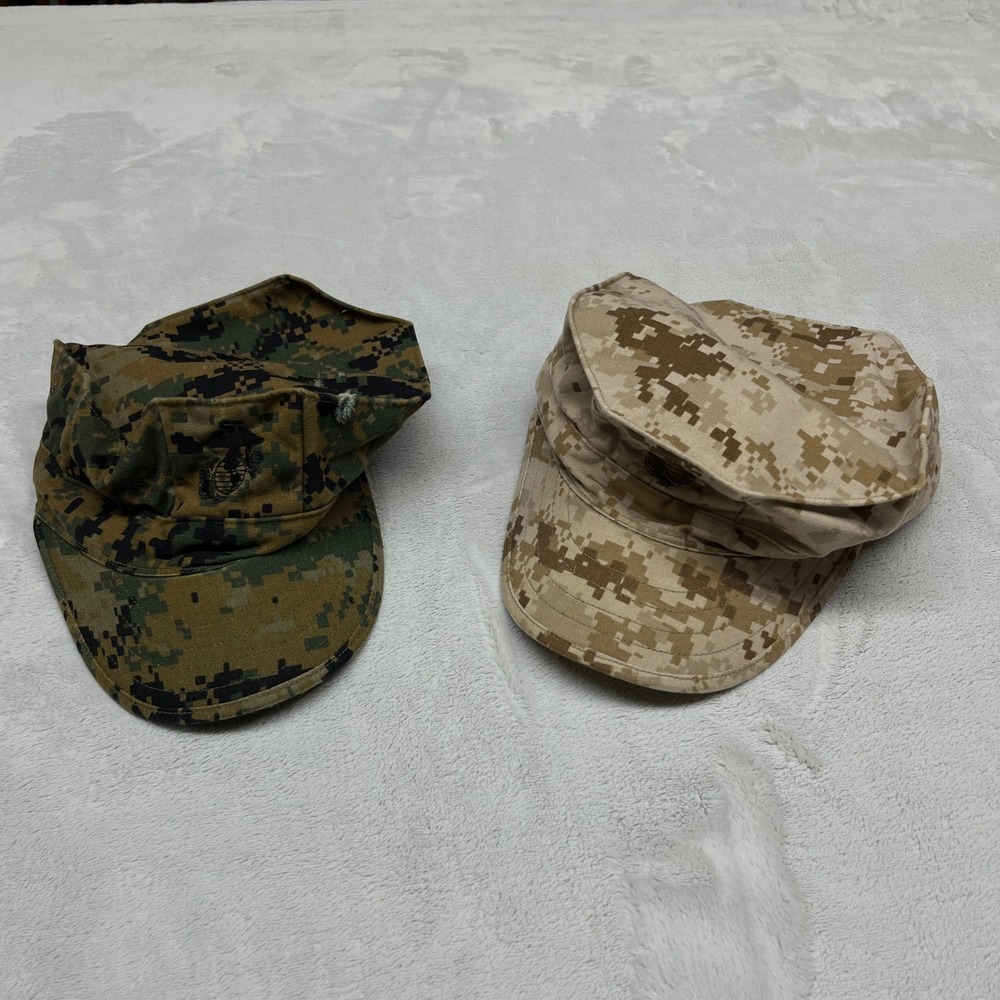 Lot 2 USMC Woodland MARPAT Garrison Covers Medium Digital Camo Uniform Hats